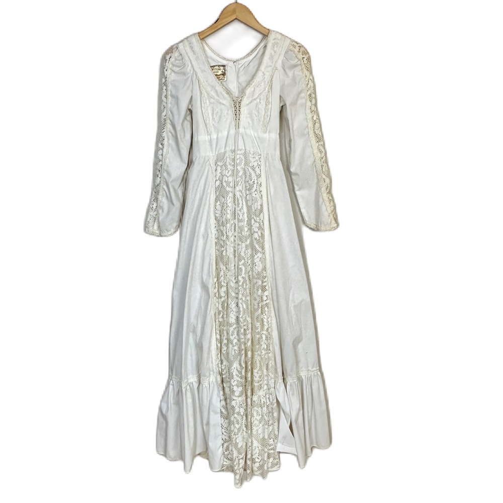 GUNNE SAX Vintage 70s dress Women’s Juniors Sz 7 Ivory Lace Cottage Core Peasant